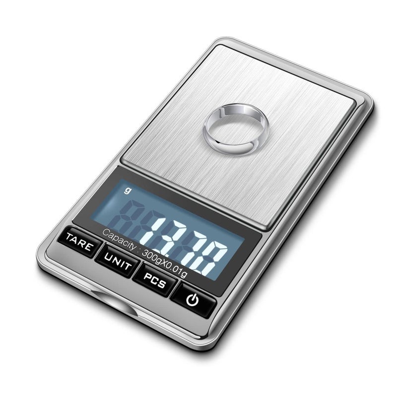 Flexzion Jewelry Small Digital Scale .01 Gram Accuracy - Portable Digital Jewelry Scale Gram & Ounces with 300g Weight Capacity - Micro Scale for Herbs, Gold, Coins with Multi-Unit Conversion - Image 1